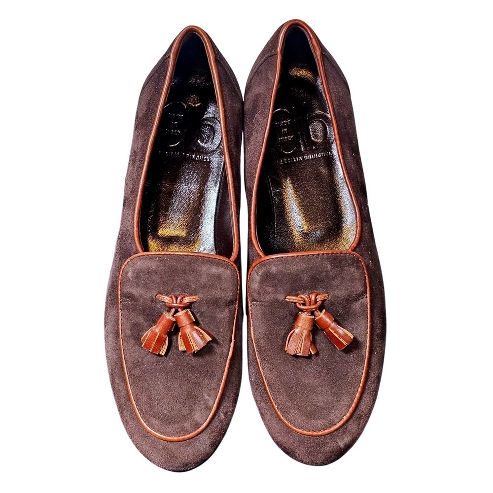 CB Made in Italy Cecilia Bringheli Brown Suede Tassel Loafers Womens 36 US 6